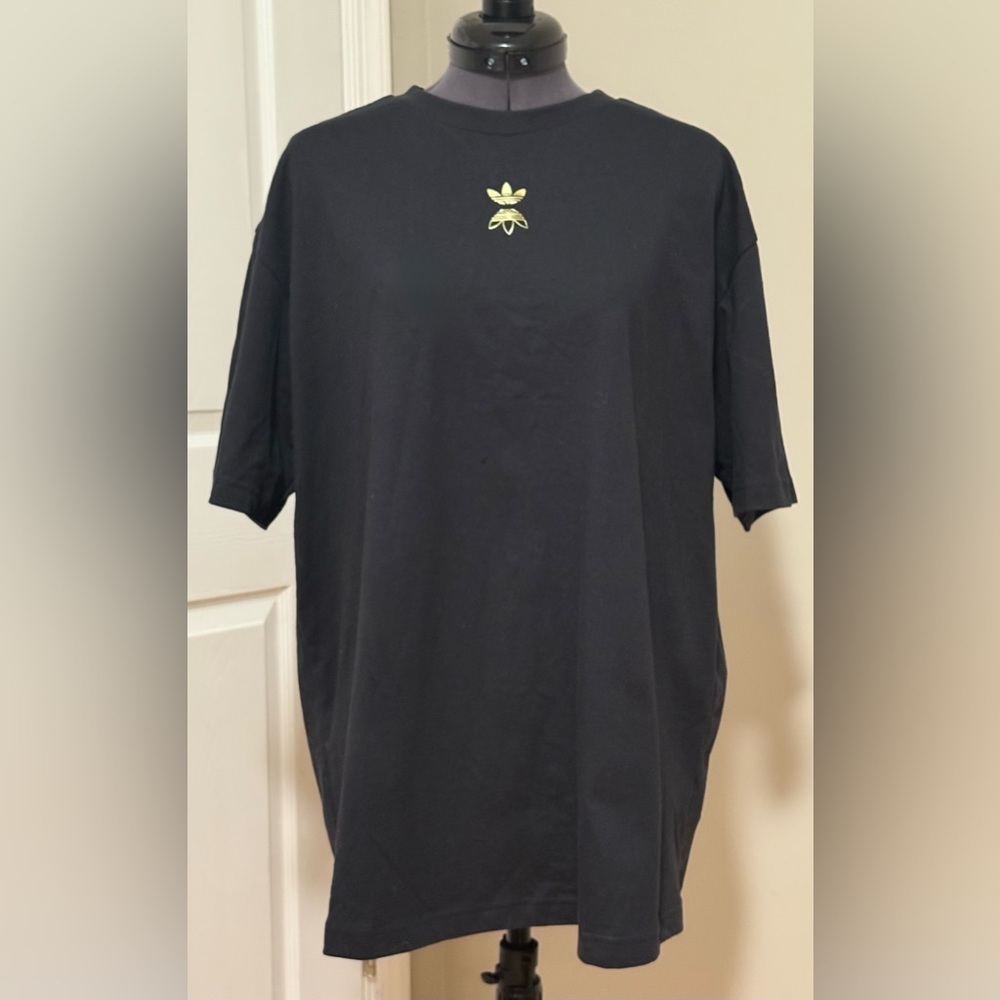 Gently Worn Adidas Black Tee with Gold Logo and Zipper